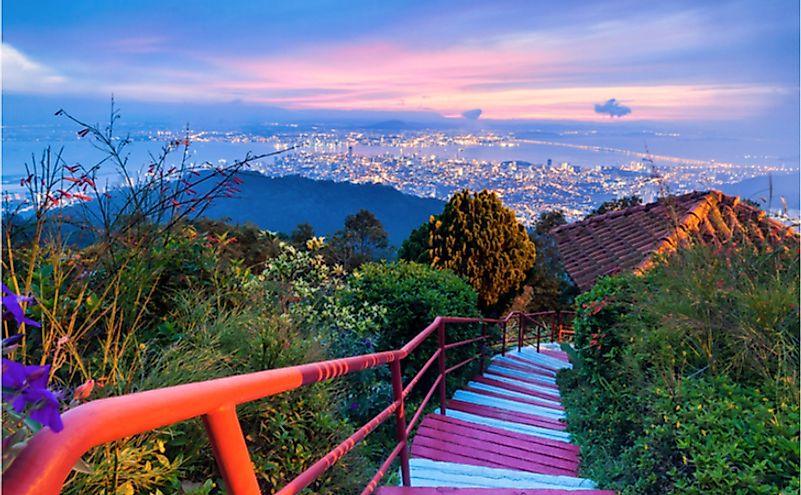 George Town City view from Penang Hill, Malaysia, during dawn.