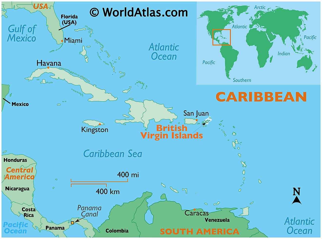 Map showing location of British Virgin Islands in the world.