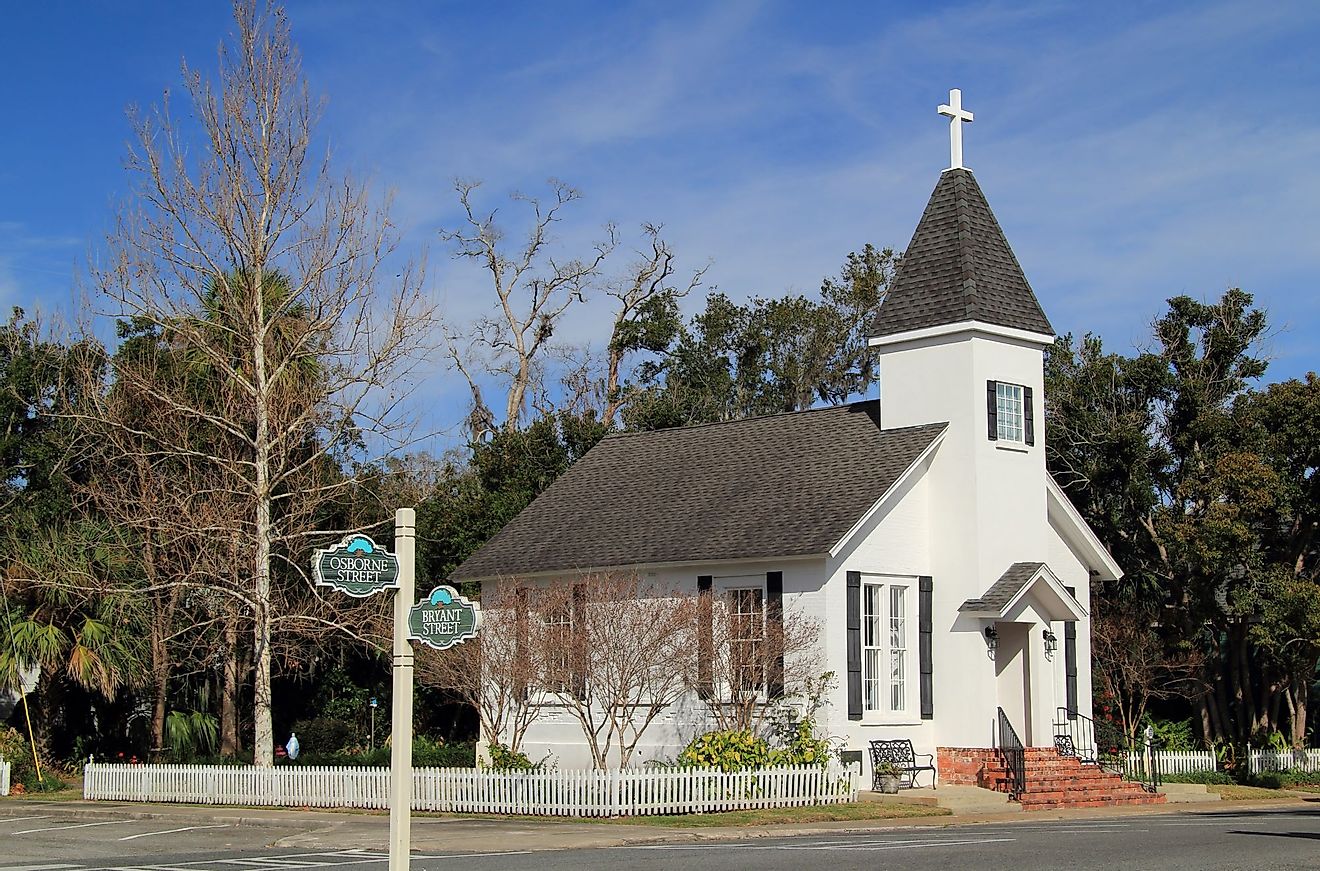 Our Lady Star of the Sea Catholic Church is one of the oldest religious structures in St. Marys Historic District, St. Marys, Georgia. Editorial credit: William Silver / Shutterstock.com