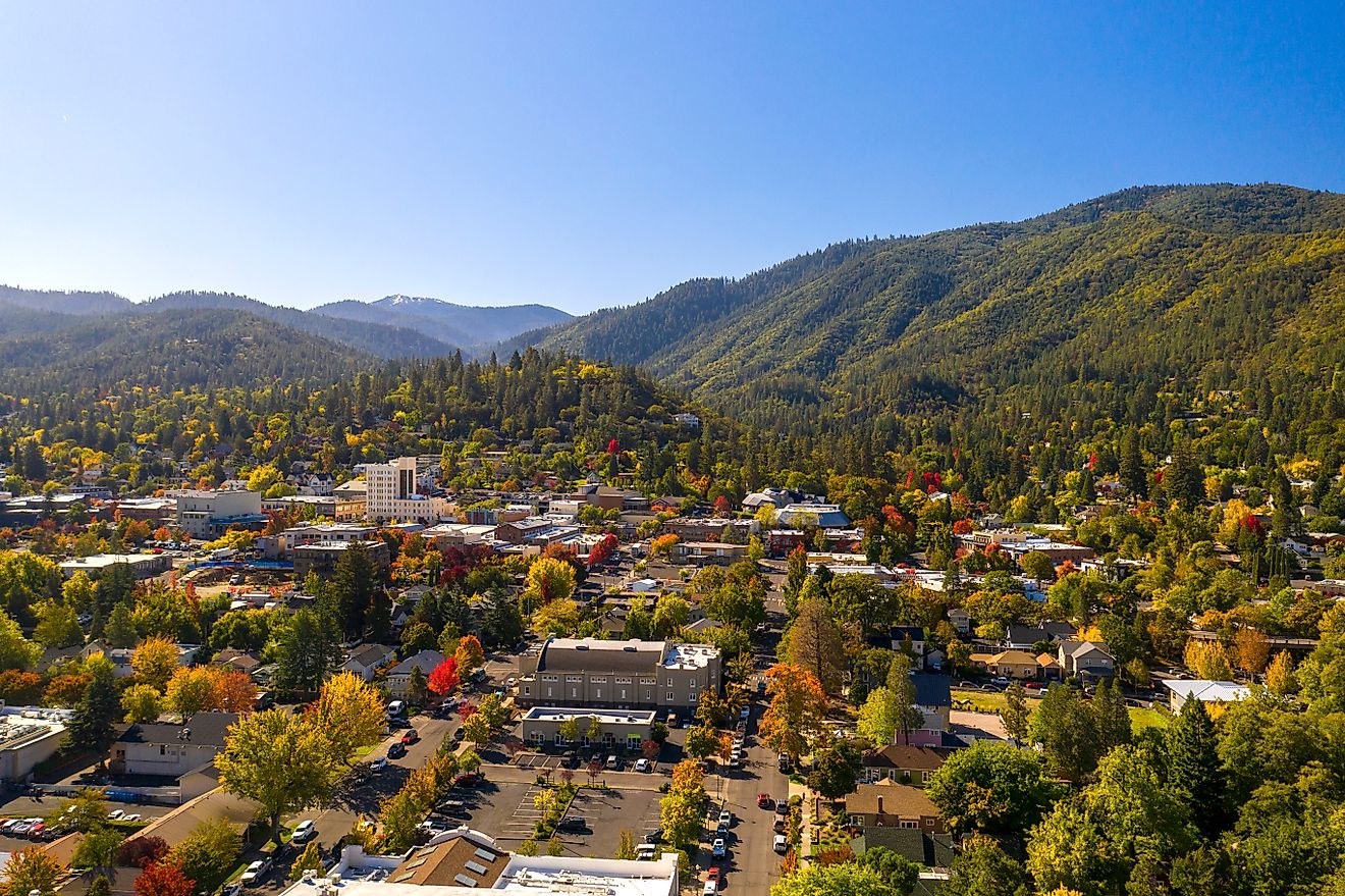 Aerial view of Ashland, Oregon.