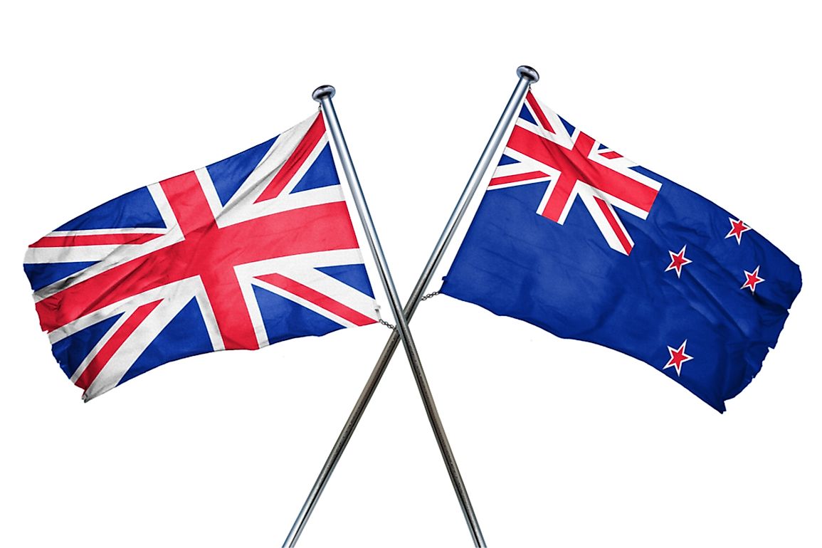 The flag of New Zealand features the Union Jack (flag of the UK) and the Southern Cross. 