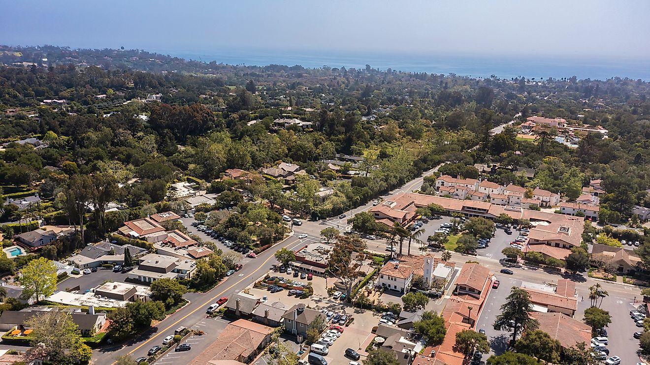 Aerial view of downtown Montecito, California,