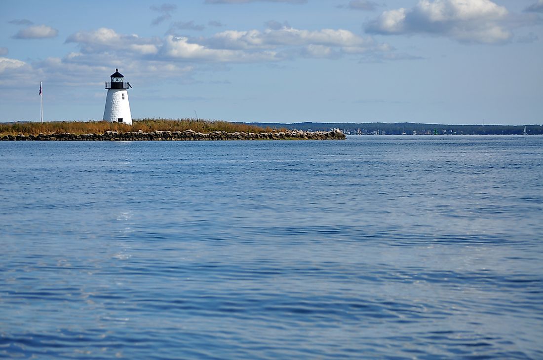 Bird Island Lighthouse on Bird Island in Buzzards Bay, Massachusetts.