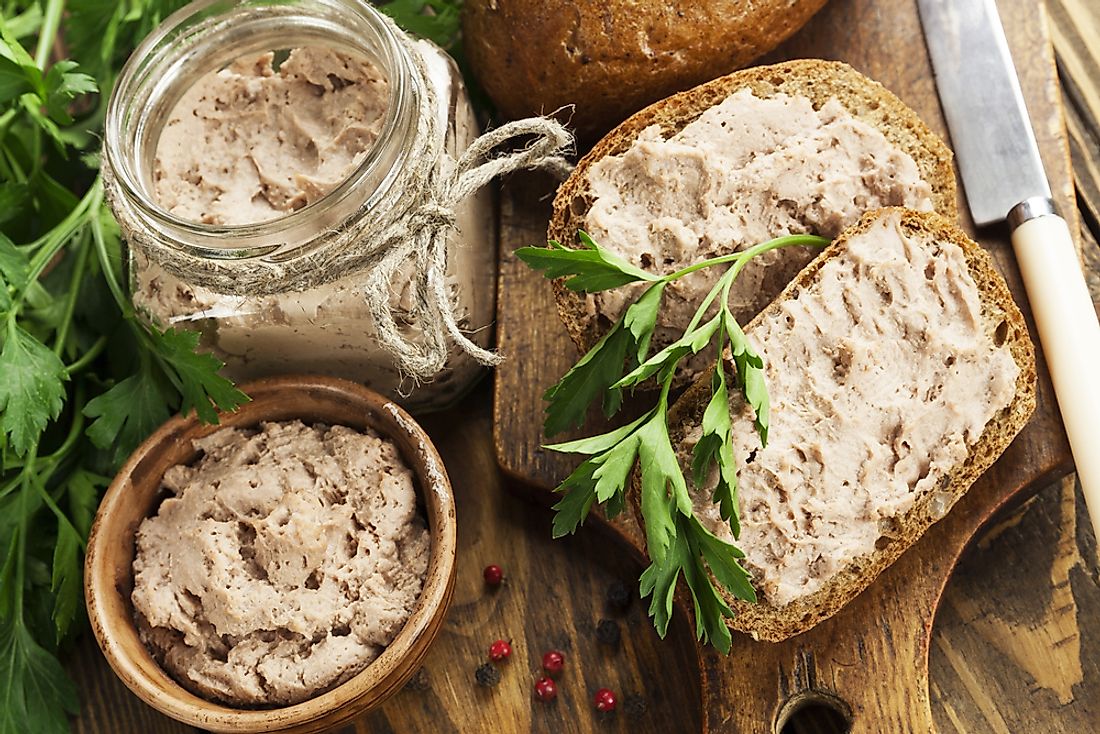 Chicken pâté spread on bread. 