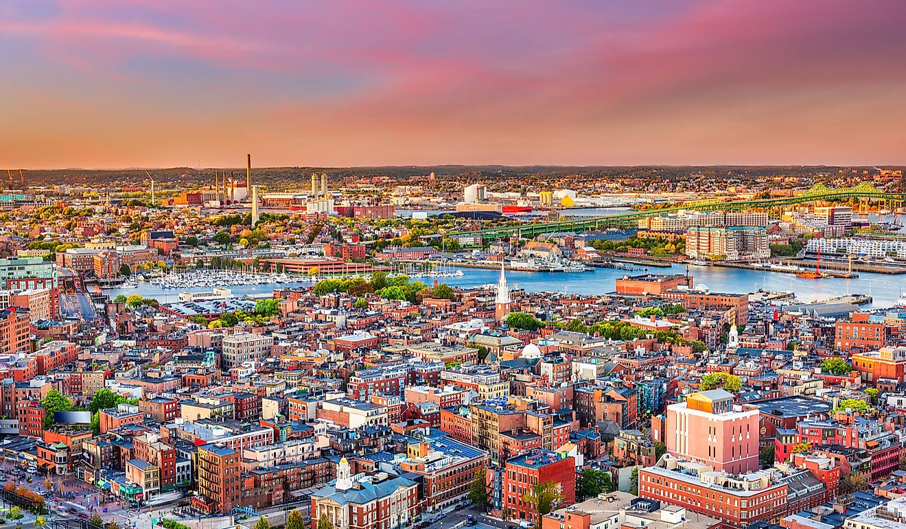 Boston, Massachusetts, USA cityscape over North End.