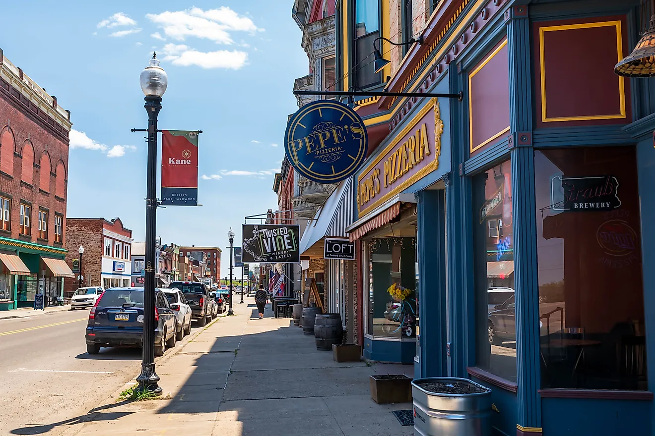 Kane, Pennsylvania: Businesses along North Fraley Street on a sunny spring day, via Althom on iStock.com