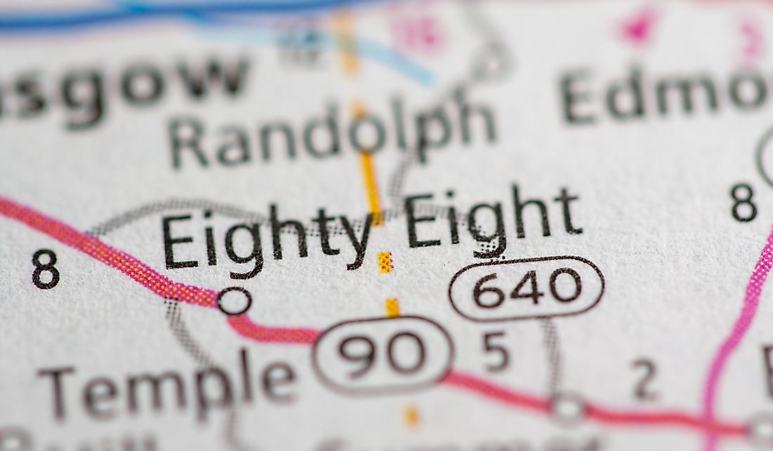 A map showing the town of Eighty Eight on Kentucky Route 90.