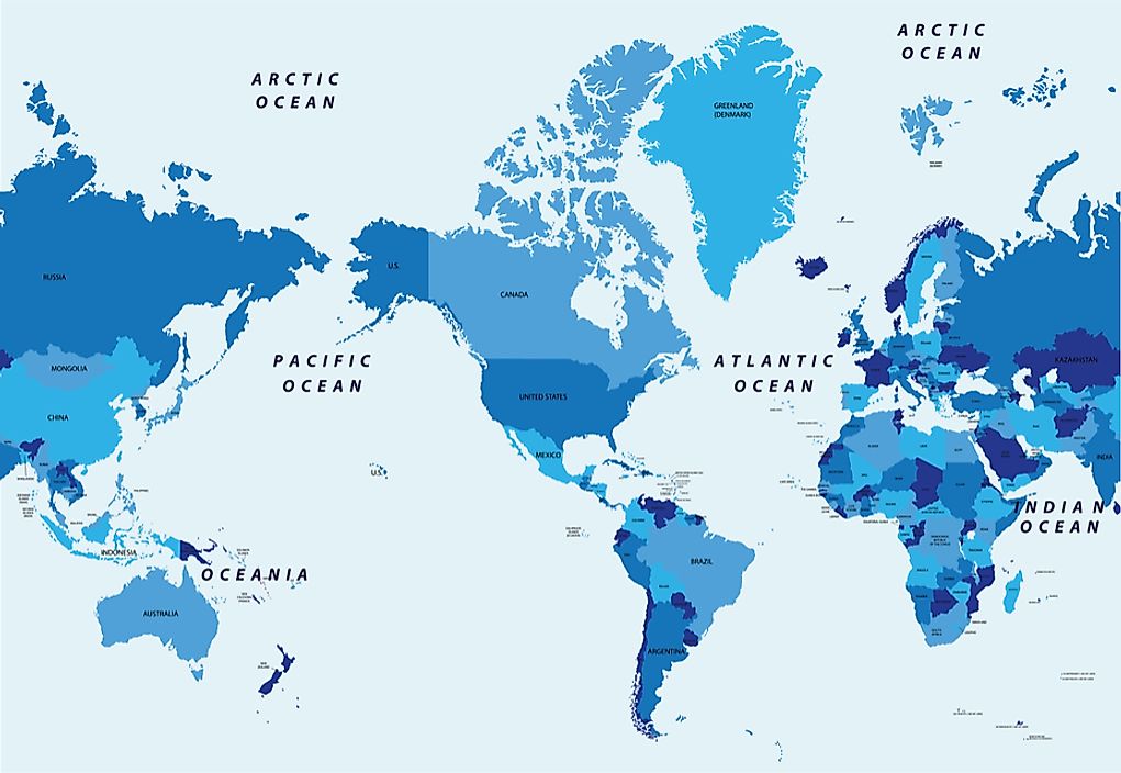 A map of the world's oceans.