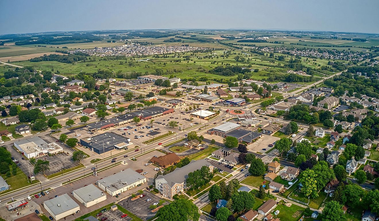 Aerial View of the Madison Suburb of Waunakee, Wisconsin.