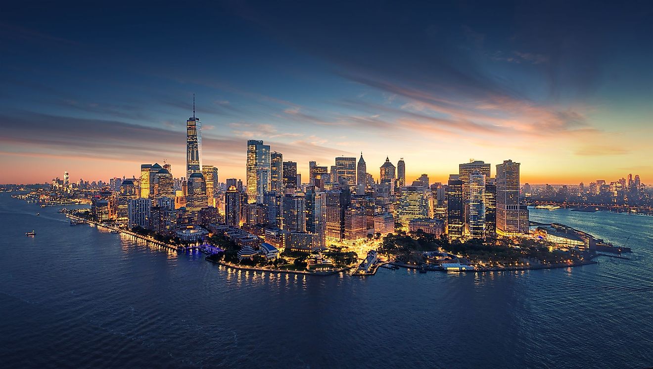 New York City panorama skyline at sunrise. 