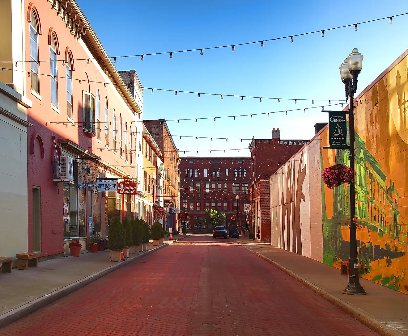 Linden Street in downtown Geneva, New York, on a quiet summer morning. (Editorial credit: debra millet / Shutterstock.com)