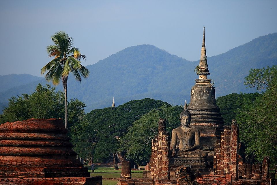 Ancient Buddhist temple in Sukhothai, Thailand.