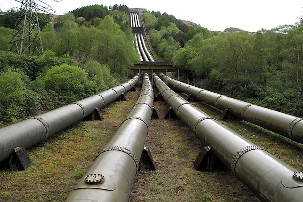 Pipelines carrying water from a water reservoir to the target destination.