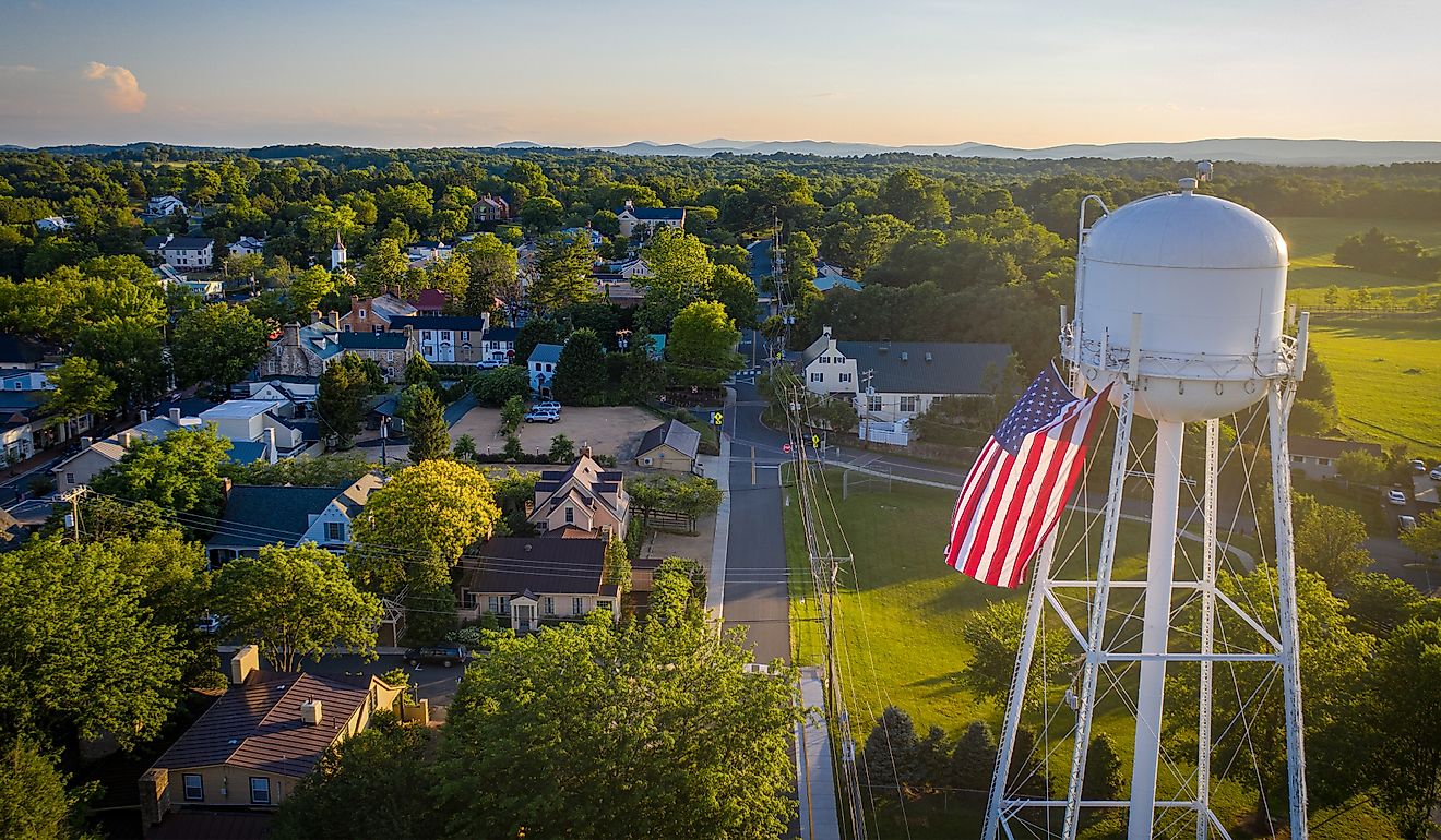Aerial view of Middleburg, Virginia.