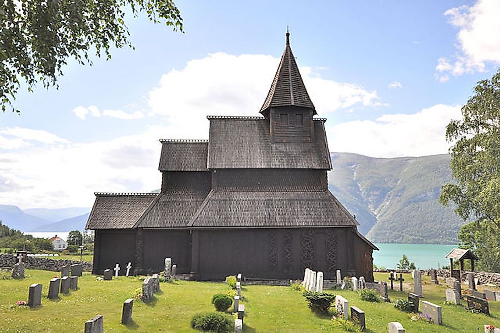 The exterior view of the Stave Church in Norway.