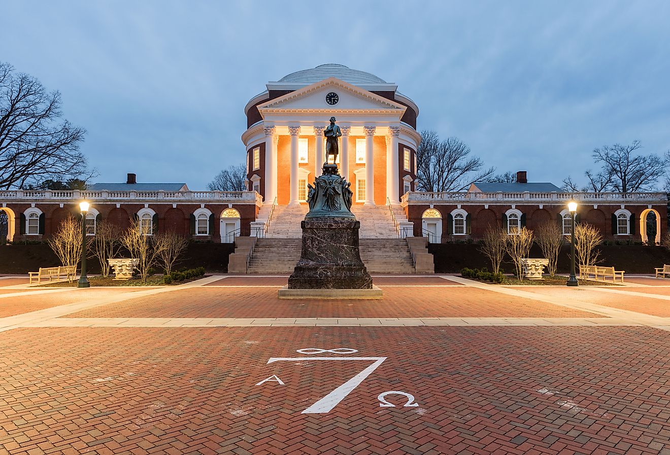 The University of Virginia in Charlottesville, Virginia at night. Image credit Felix Lipov via Shutterstock. 