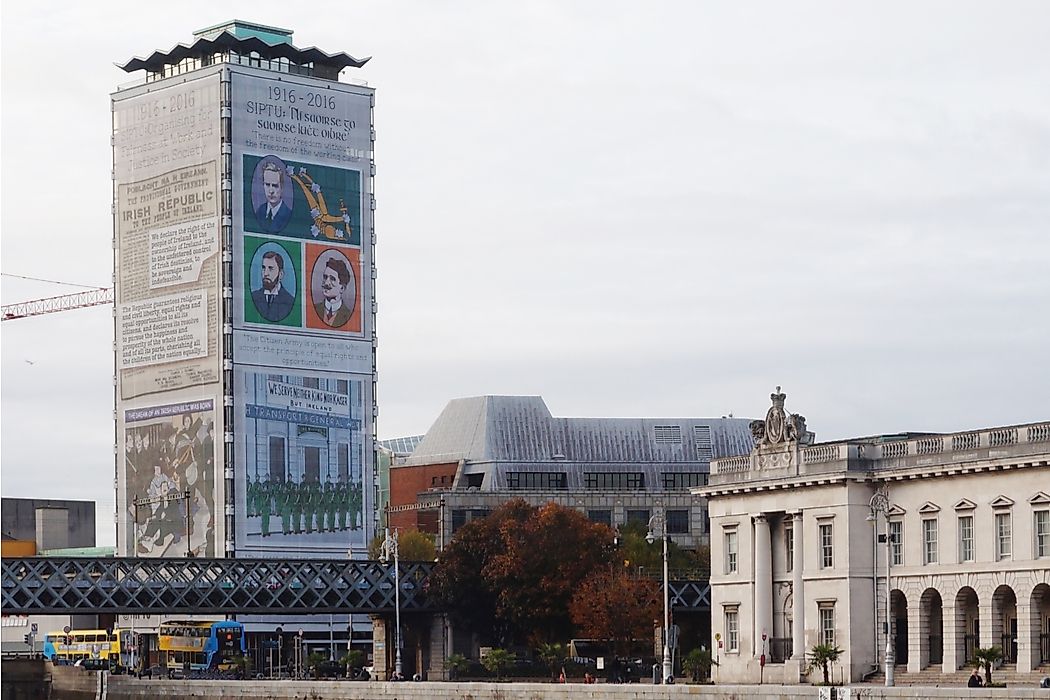 Liberty Hall commemorates its history as the headquarters for the Irish Citizen Army. Editorial credit: EQRoy / Shutterstock.com