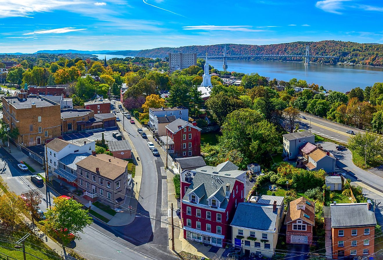 Poughkeepsie view from Walkway Over The Hudson, in New York.