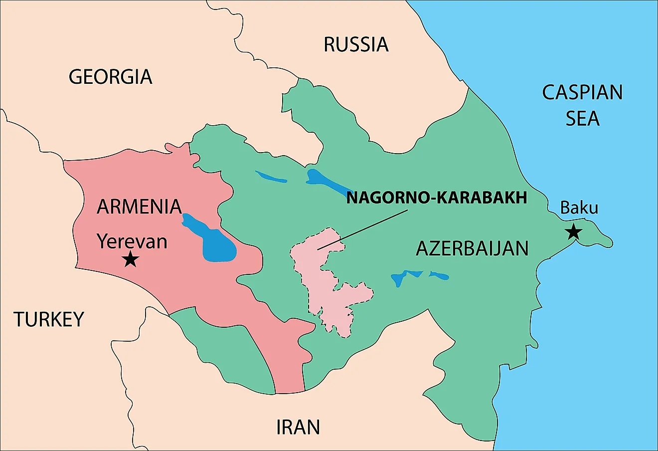 A map showing the location of Nagorno-Karabakh.