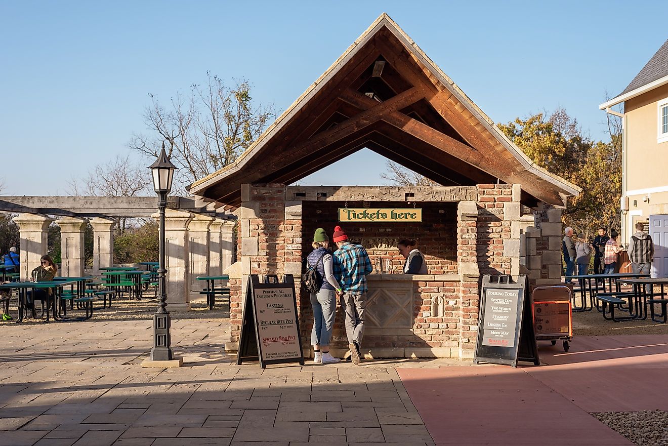 Outdoor beer garden in New Glarus, Wisconsin. Editorial credit: Kristen Prahl / Shutterstock.com