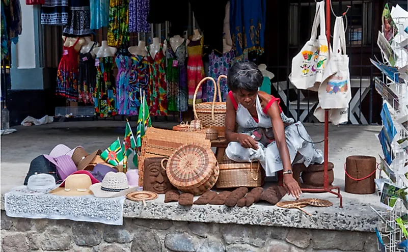  A souvenirs vendor along the main harbor street in Roseau, Dominica. 