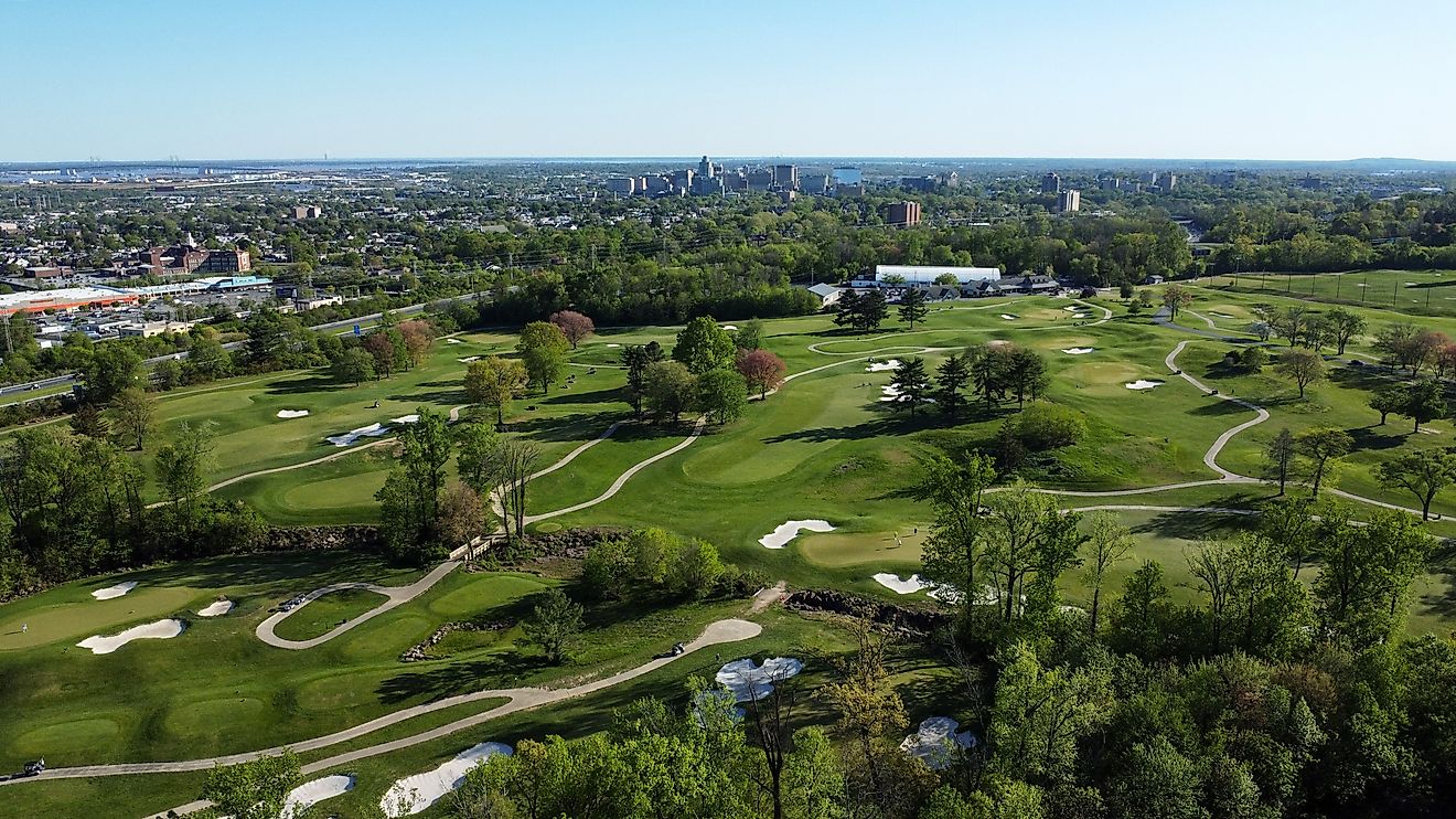 Aerial view of a golf course near Wilmington in Delaware.
