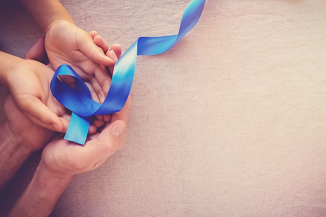 A blue ribbon is the symbol for colorectal cancer awareness. 
