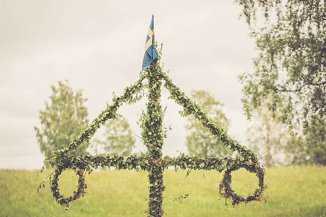 Decorations signify the Swedish celebration of midsummer. 