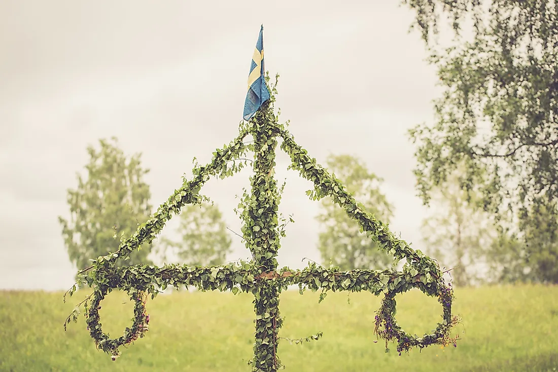 Decorations signify the Swedish celebration of midsummer.