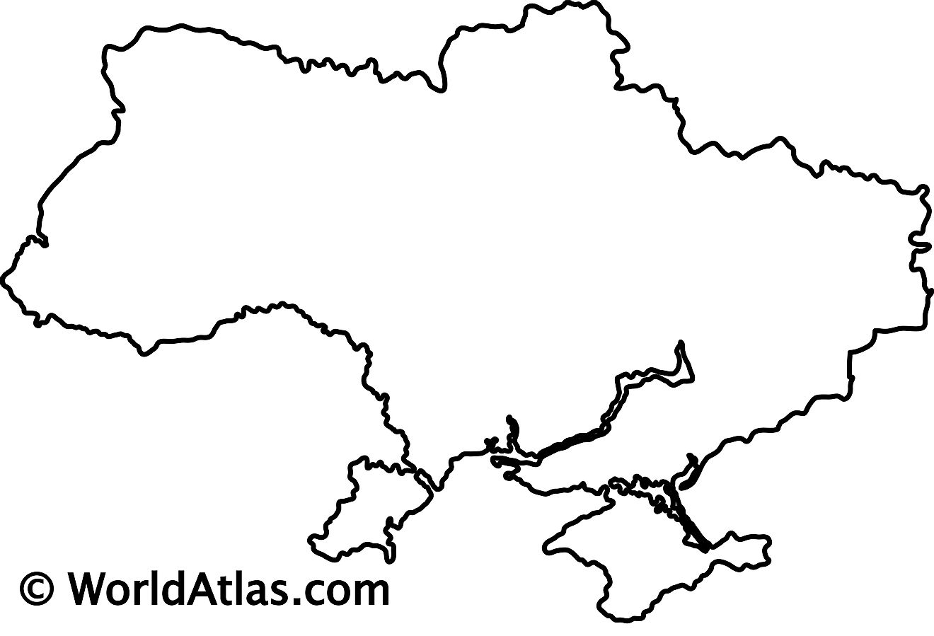 Mapa de contorno en blanco de Ucrania