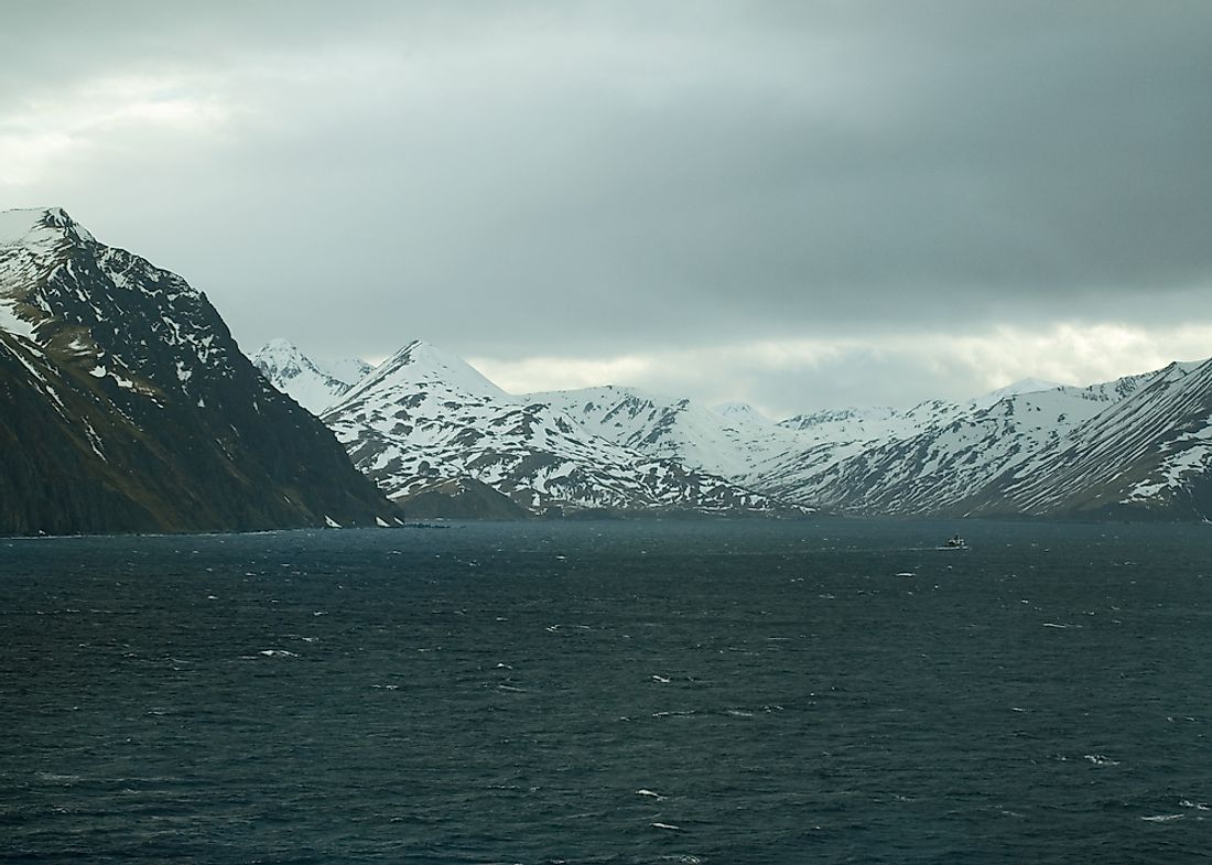 The Aleutian Islands, an island arc off the Alaskan coast. 