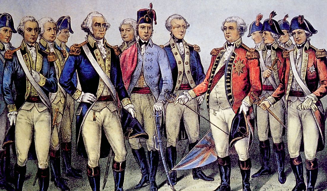British General Charles Cornwallis surrenders to General George Washington in 1781.