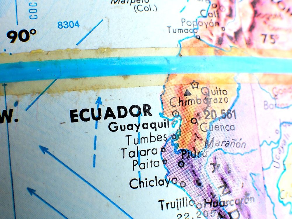 The equator seen passing through Ecuador. 