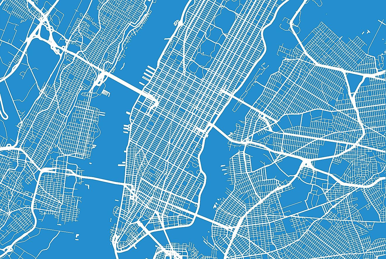 A map showing Manhattan and some of the surrounding boroughs. 