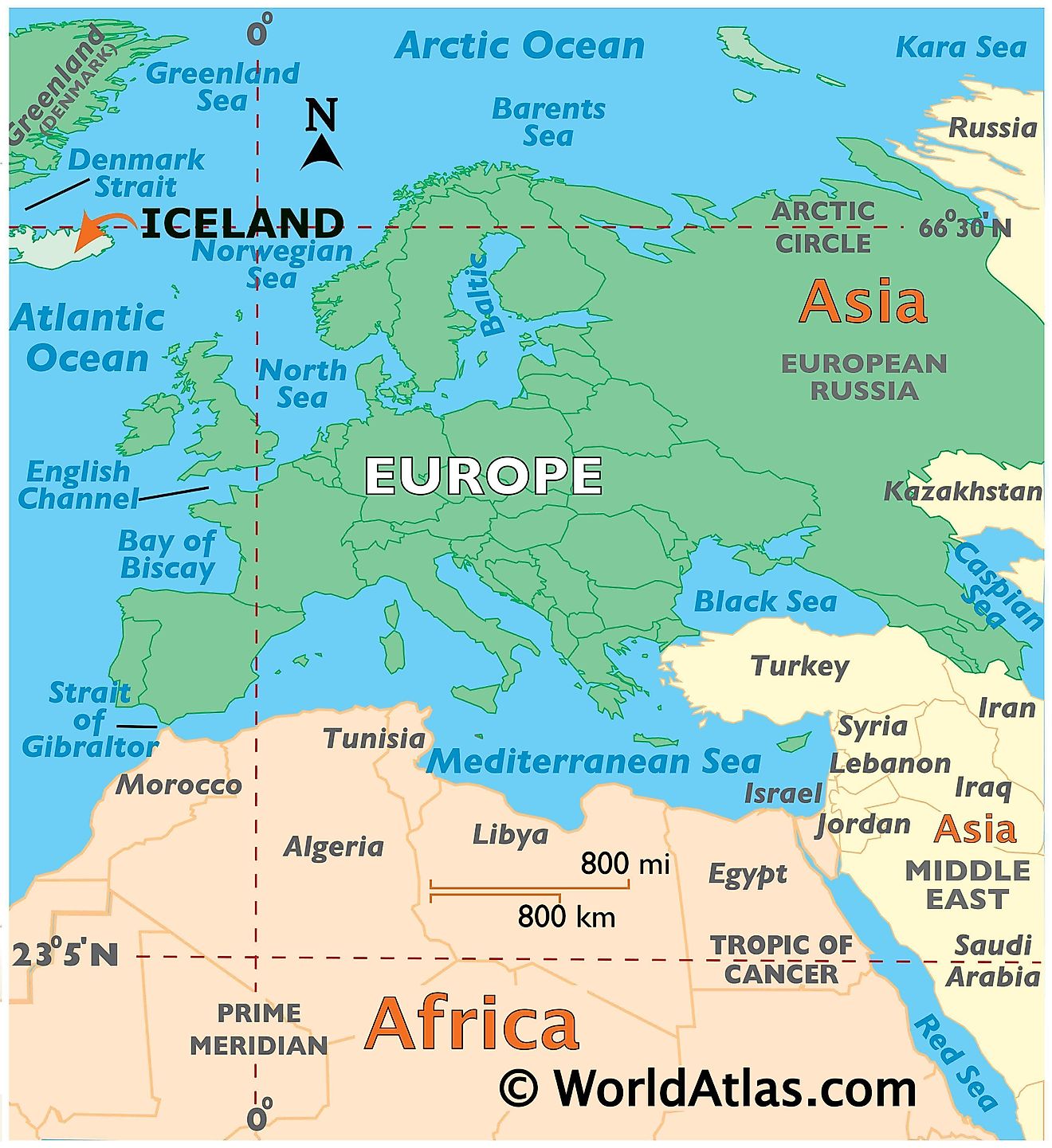 Map showing location of Iceland in the world.