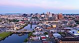 Dusk Falls on the downtown area of Newark, New Jersey.