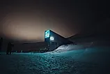 The Global Seed Vault at night in the arctic circle in Longyearbyen, Svalbard