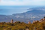 Summit of Mount Wellington Kunanyi, overlooking Kingston, Tasmania. Credit: Andrew Balcombe / Shutterstock