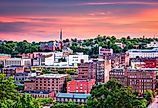 Lynchburg, Virginia, US downtown city skyline at dusk.