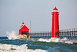 The famous Grand Haven Lighthouse in Grand Haven, on Lake Michigan.