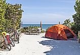 Camping at the beach in Bahia Honda State Park, Florida Keys, United States.