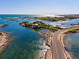 Aerial view of historic mansions along Ocean Drive in the Newport Historic District near Goose Neck, Rhode Island.