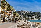Panorama of the seaside boulevard with bars and restaurants in Javea, Spain. Image Credit: Marc Venema via Shutterstock.com