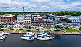 Aerial view of boats at the marina on the river near Washington, North Carolina. Editorial credit: Kyle J Little / Shutterstock.com