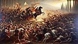 Oil painting artistic image of rebellion army Roman against Roman army.