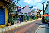 Aviles street shopping district in the Historic St. Augustine, Florida. Image credit Dennis MacDonald via Shutterstock