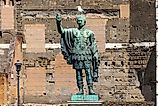 Statue of the Emperor Octavian at the Roman Forum with a seagull on his head.