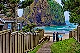 Walking path down to the Haystack Rock in Cannon Beach, Oregon.