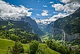 Beautiful view on Lauterbrunnen valley in Swiss Alps