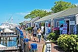 Stores by the harbor in Nantucket, Massachusetts. Editorial credit: Mystic Stock Photography / Shutterstock.com.